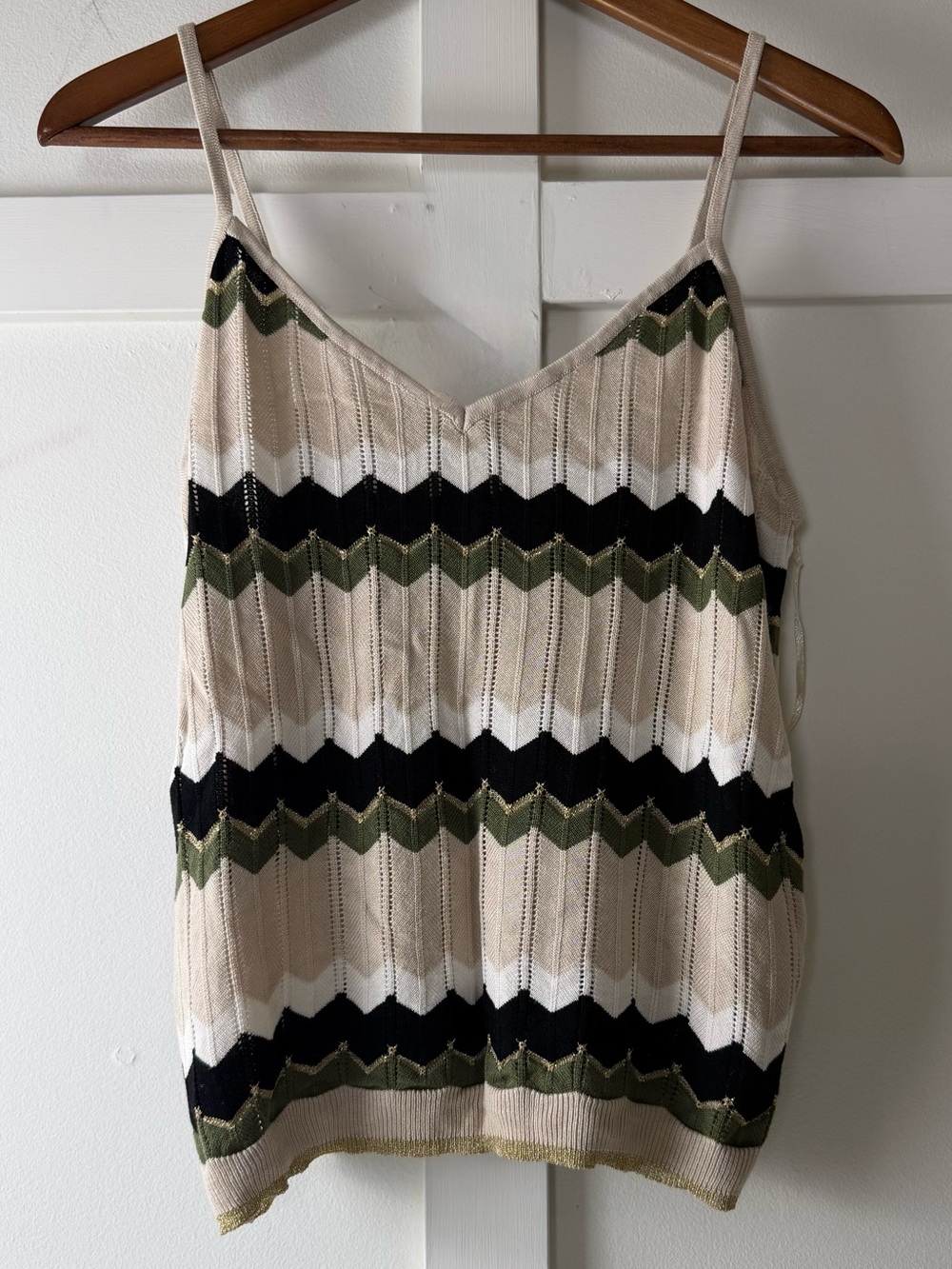 CLEO Petites Beige Black Olive Chevron Knit Cami